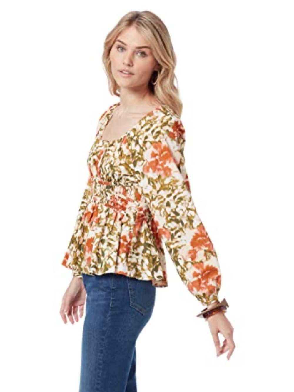 Sam Edelman Cilian Cotton Smocked Bustier Floral Blouse XS